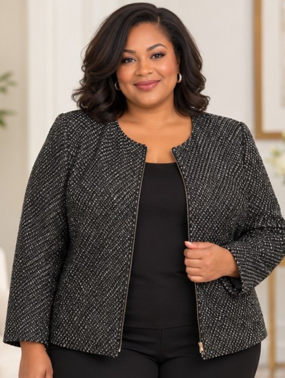 JESSICA LONDON | Size 22 Black White Tweed Zip Jacket Plus Size